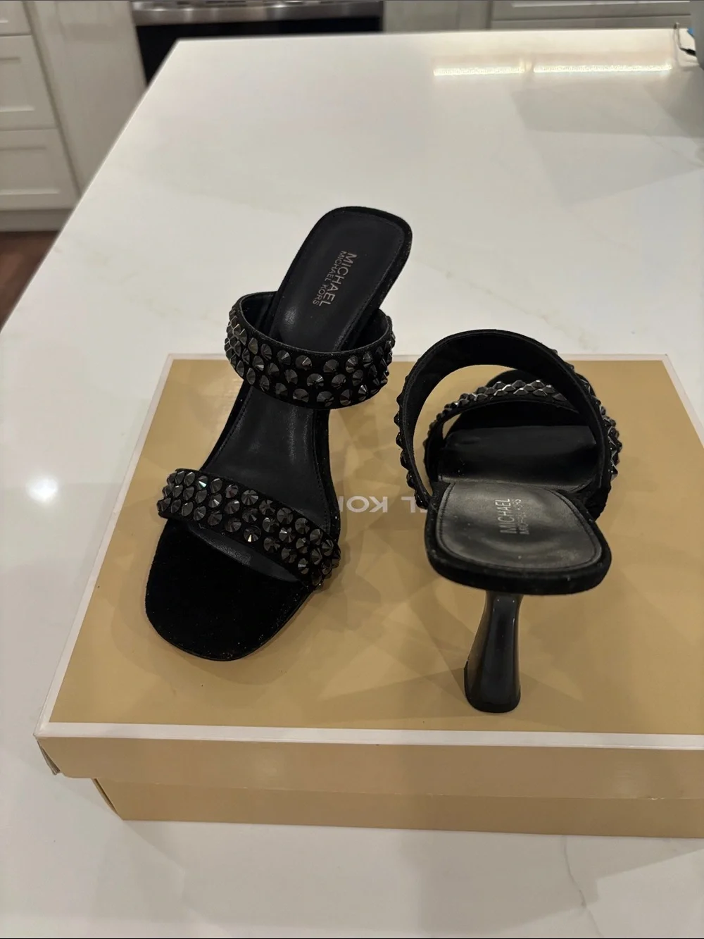 Michael Kors Black Studded Double-Strap Mule Heels